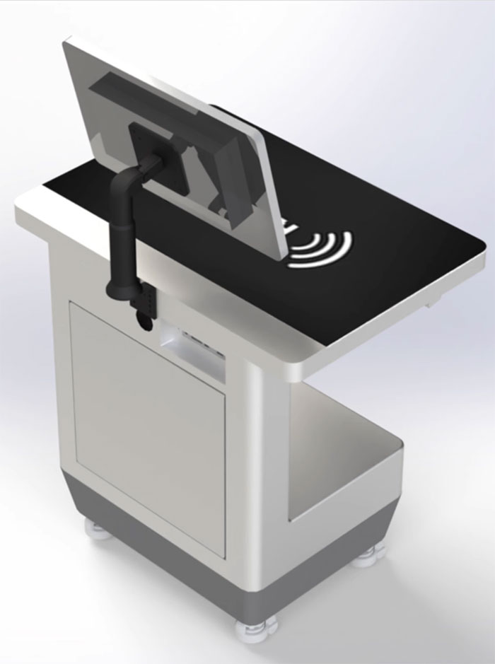 RFID vertikal arbejdsstation selv- service låne- og returneringsmaskine selvbetjeningsterminal UHF vertikal læse- og afregningsplatform producent 5